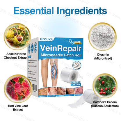 🇬🇧🏆🦵🛡️GFOUK® VeinRepair Microneedle Patch Roll👻Instant Relief, Long-Term Results